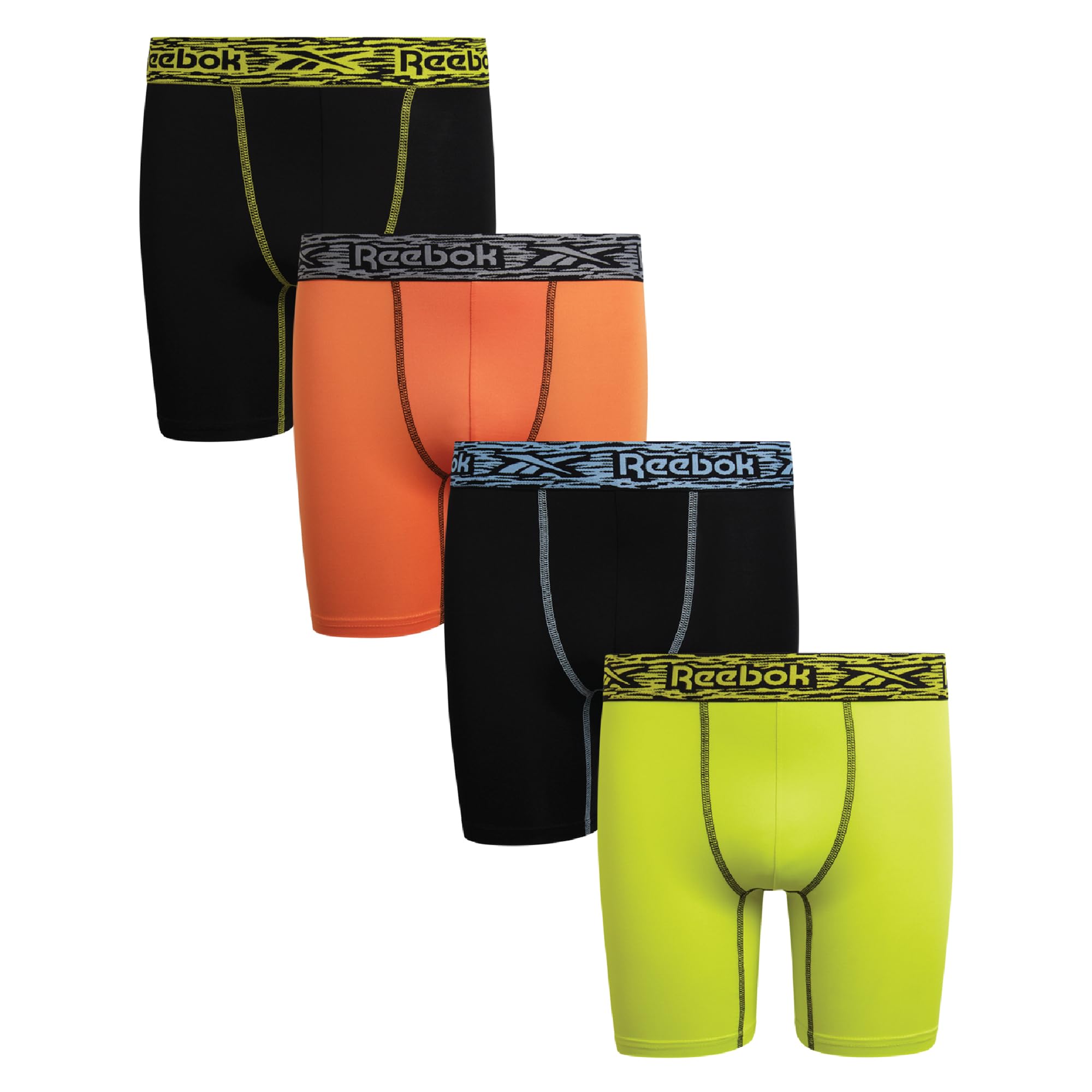 Reebok Boys Boxer Briefs - 4 Pack Performance 6 Inseam Long Leg Boxer Briefs Boys Underwear with Support