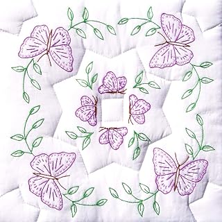 Stamped White Quilt Blocks 18"X18" 6/Pkg-Interlocking Circle of Butterflies
