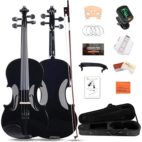 ADM Acoustic Violin for Kids Beginners,1/4 Size Acoustic Violin Fiddle for Teens Students Violin Starter Kit with Hard Case, E-Tuner, Rosin, Shoulder Rest, Bow, Extra Strings, Free Lessons, Black