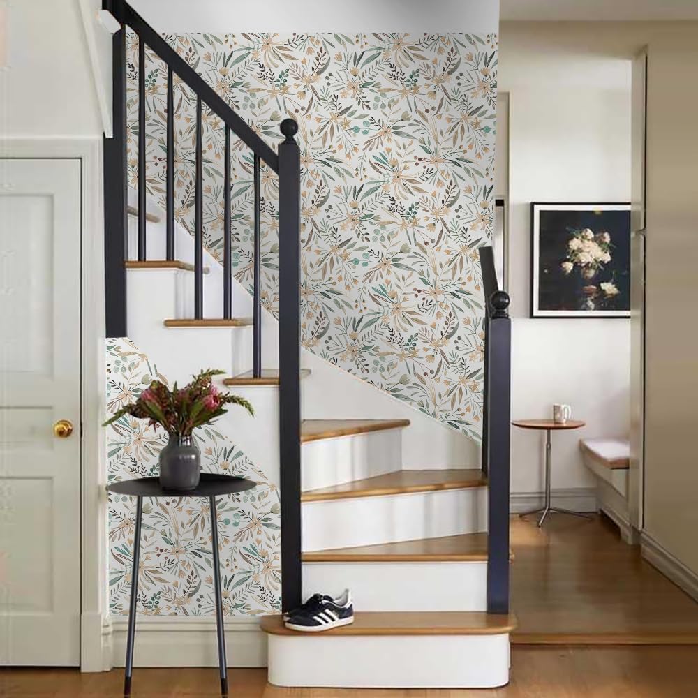 MuralPeel Boho Watercolor Brown Leaf Vintage Peel and Stick Wallpaper Self Adhesive Removable Easy Peel Off Stick on Wall Paper for Bedroom Cabinet Renter