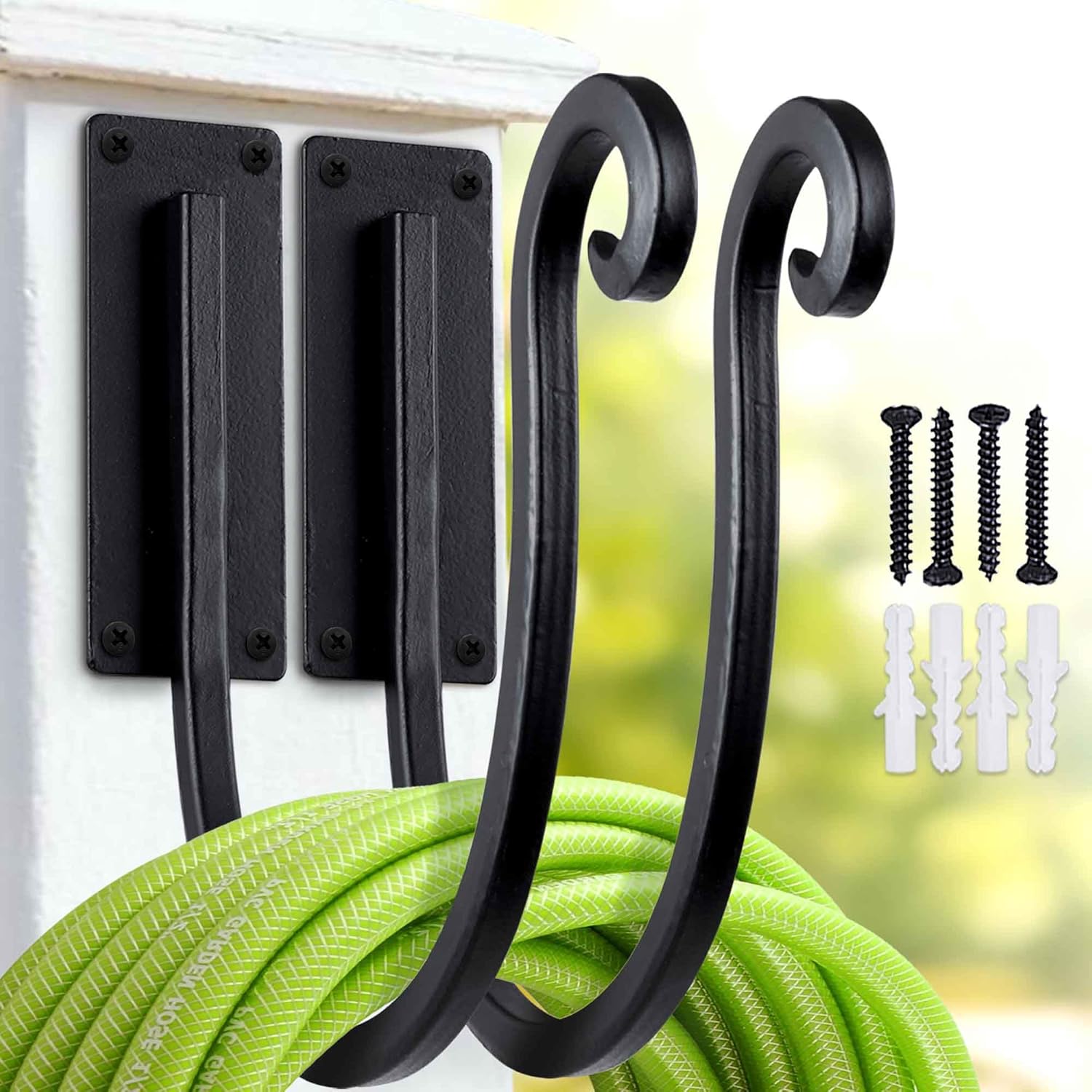 Garden Hose Holder Outside: 2 Pack Wall Mount Water Hose Holder - Heavy Duty Garden Water Hose Hanger for Outside Hose Storage