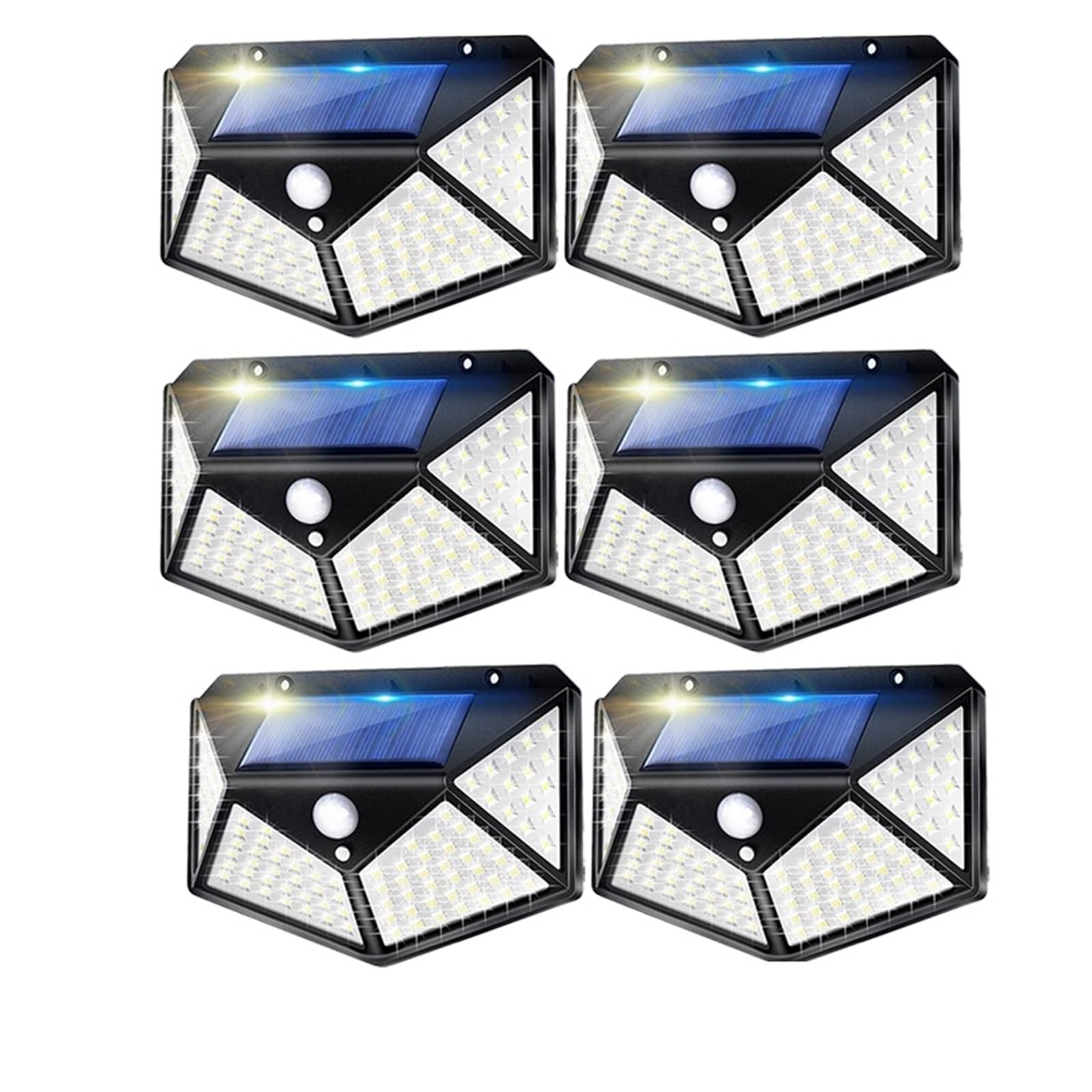 Luces solares al aire libre 100 LED Sensor solar Luz de movimiento 3 modos Lámpara inalámbrica solar al aire libre IP65 Luces de pared impermeables(6PCS)