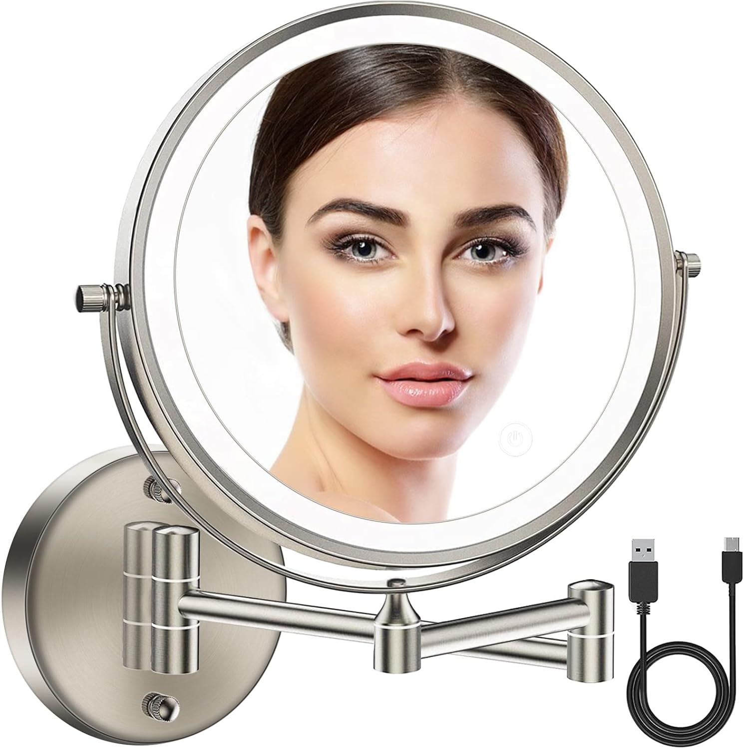 ACOLAR 8" Rechargeable Wall Mounted Makeup Mirror with