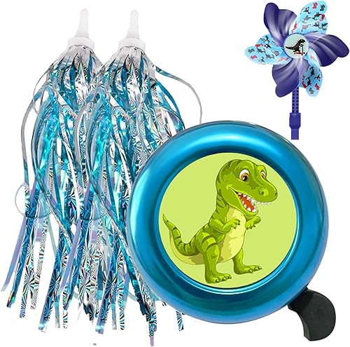 Campana de bicicleta para niños con 2 serpentinas de bicicleta para niñas, molinete de bicicleta para niños y niñas, accesorios de bicicleta para