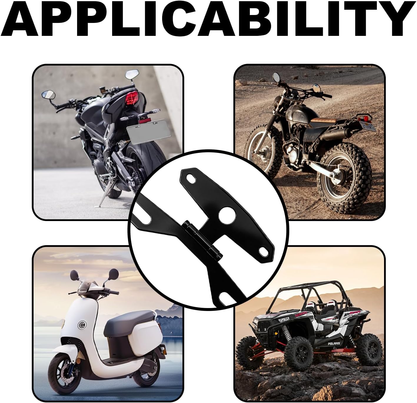 Adjustable Foldable Motorcycle License Plate Bracket, 2-in-1 Universal Tail Light Mount Holder, Compatible with Motorcycle Scooter ATV Dirt Bike