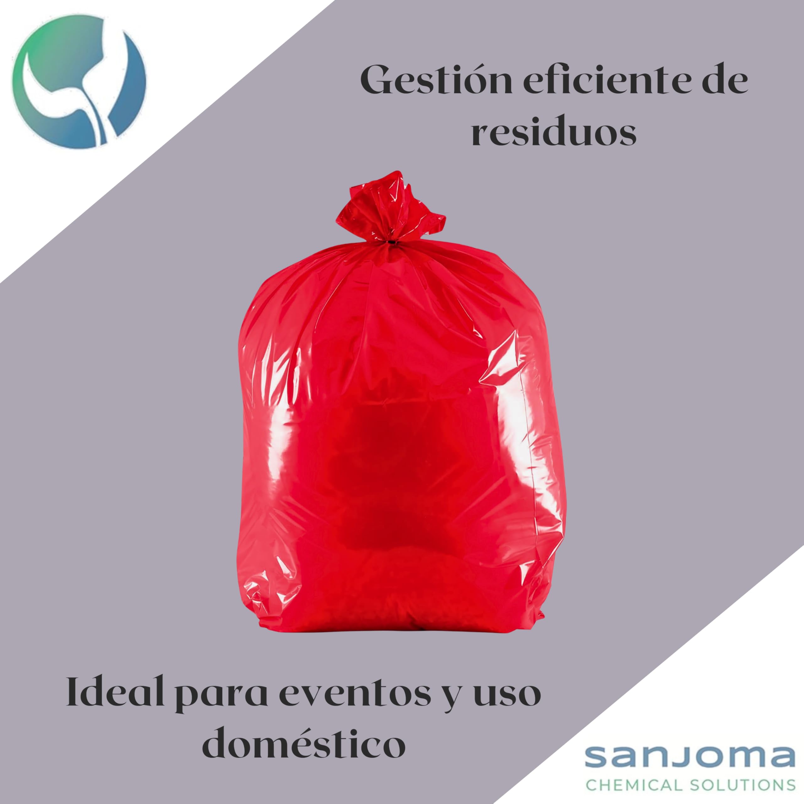 Rollos de bolsas de basura roja 100L (85x105 cm) - Galga150 (Extra Fuerte) ecológicas y compostables – 25 bolsas por rollo