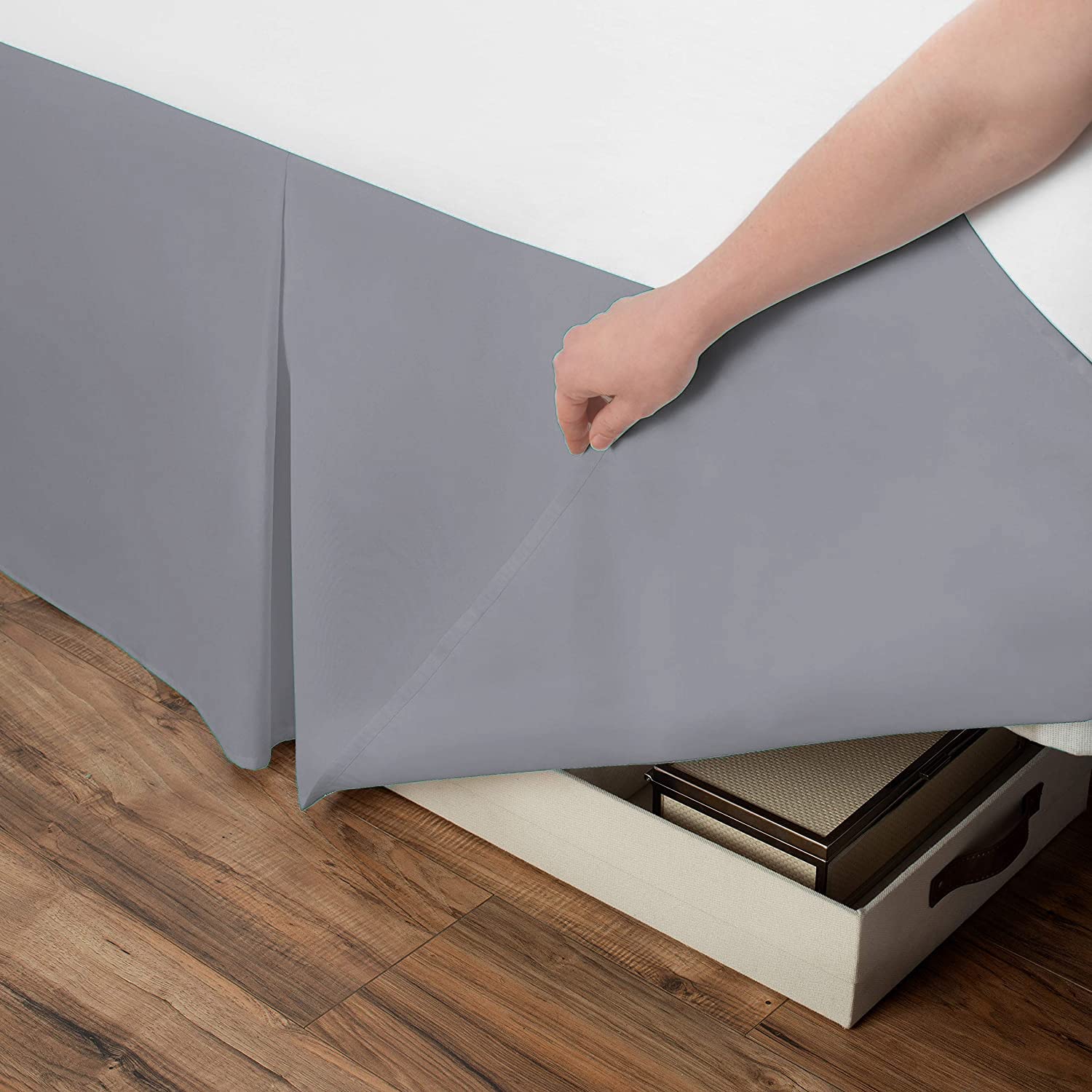 Tour De Lit (jupe) Très Profond Sans Repassage - Coton/polyester Percale Gris - Pour Lit Super King - 25,4 Cm De Fond
