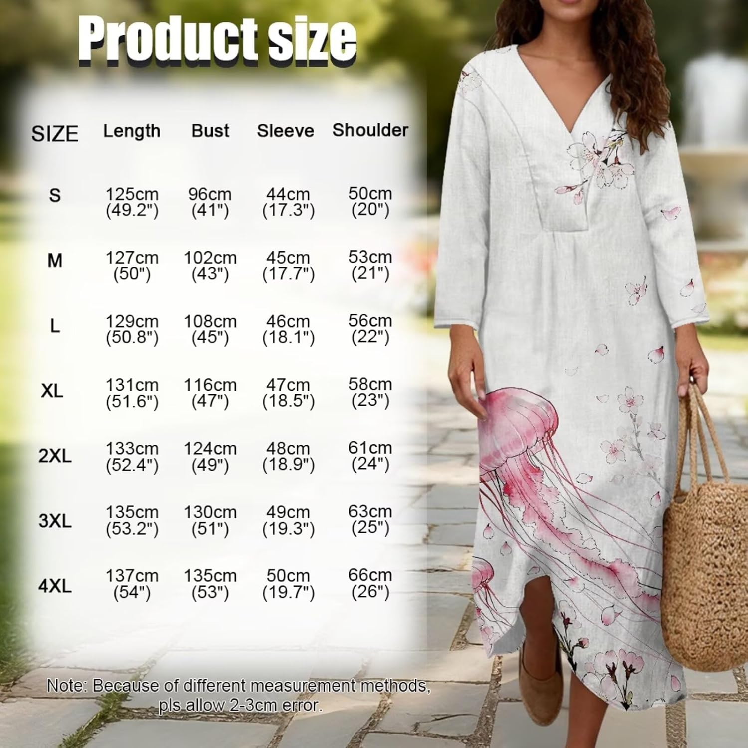 Linen Long V Neck Dress Frocks for Women Stylish Long-Sleeve Walking Dress