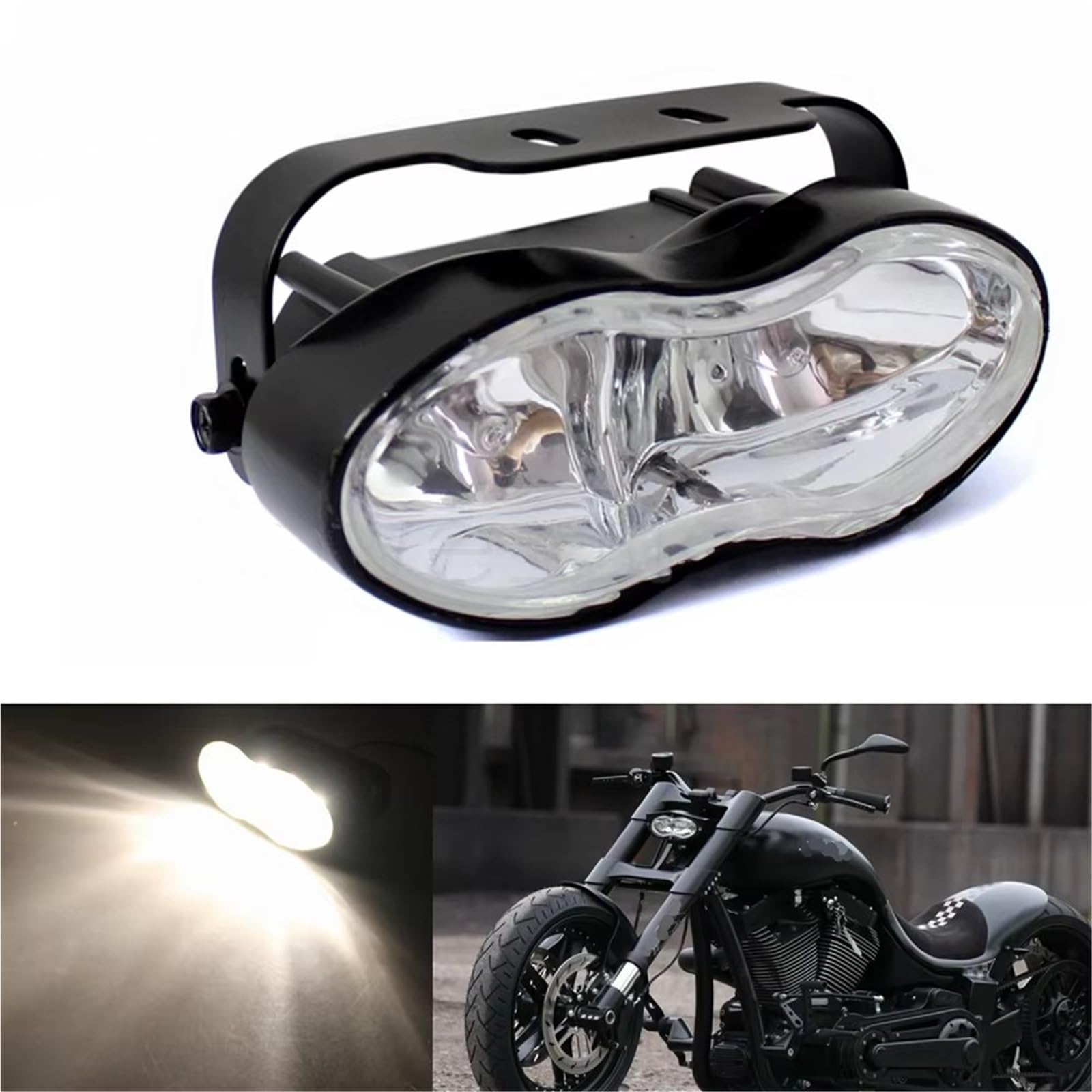 Fari Per Moto Per Chopper Per Bobber Per Cafe Per Racer Lampadina H3 12V/55W Moto Doppio Faro Ovale Onda Doppio Faro Anteriore Luce Diurna Faro Per Moto