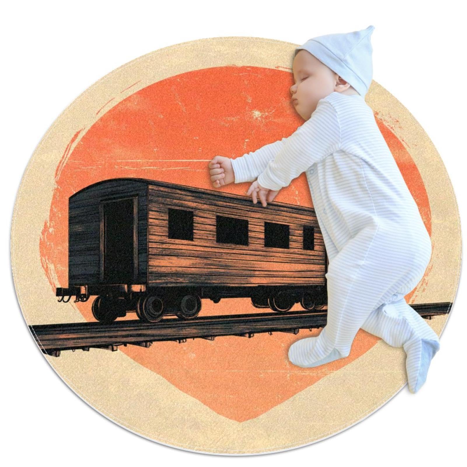 Tapis de chambre enfant motif train rétro pour créer un coin lecture cosy 100cm