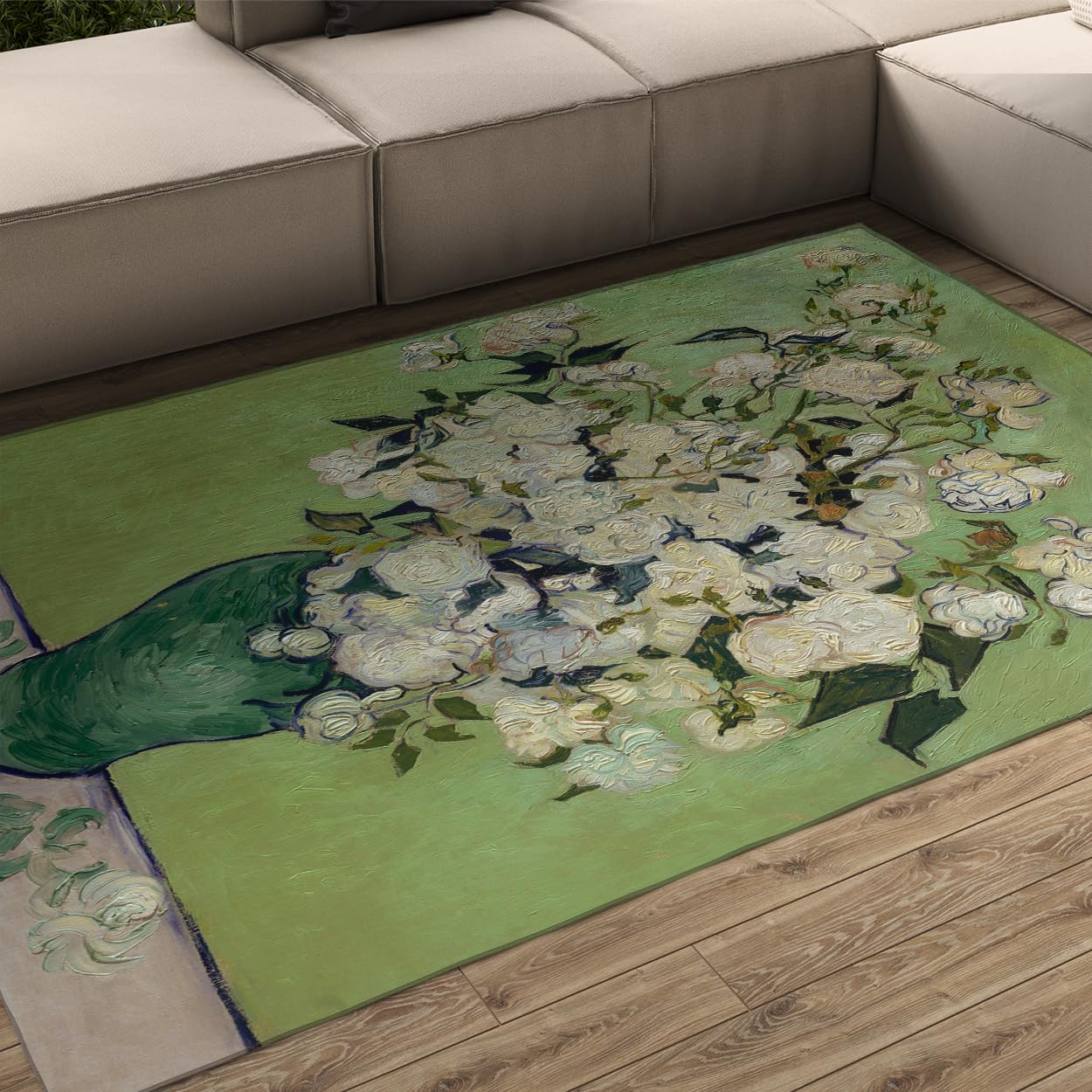 Tapis 120x150 d espace salon lavable motif fleuri moderne