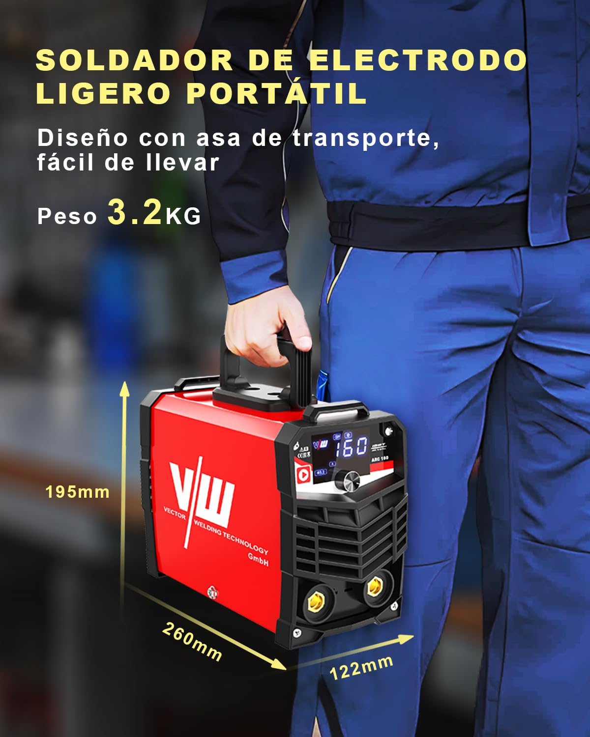 VECTOR WELDING Máquina de Soldar Electrodo MMA 160A, Soldador de Electrodo Inverter con Pantalla LED, Grupos Soldar Electrodo IGBT con Casco de Soldadura