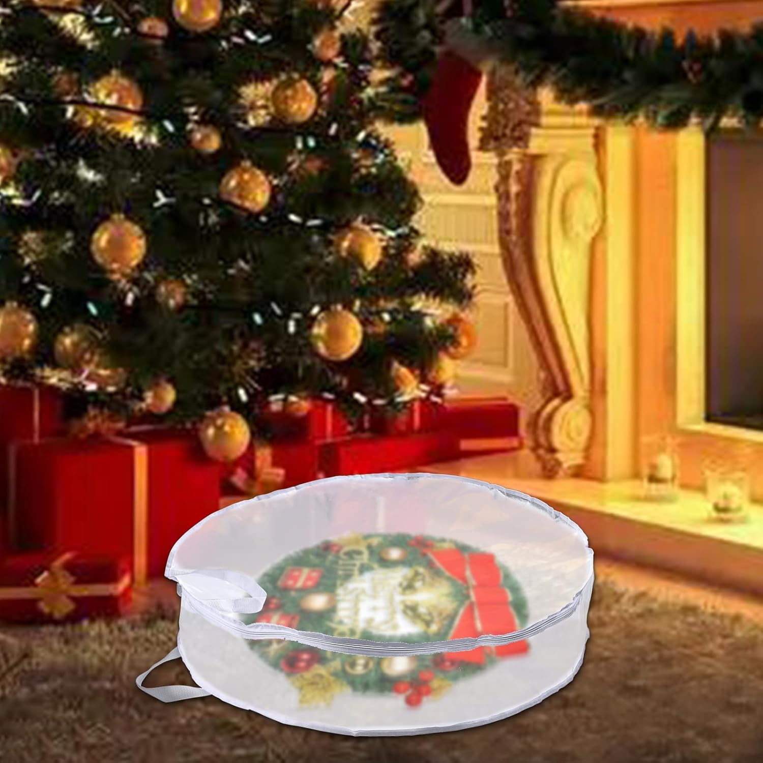Kokone Pack of 3 Round Wreath Storage Bag, Clear Christamas Wreath Storage Organizer with Handle, 36 Inches Dual Zippered Wreath Bag for Festival Wreath Protector for Decoration, White