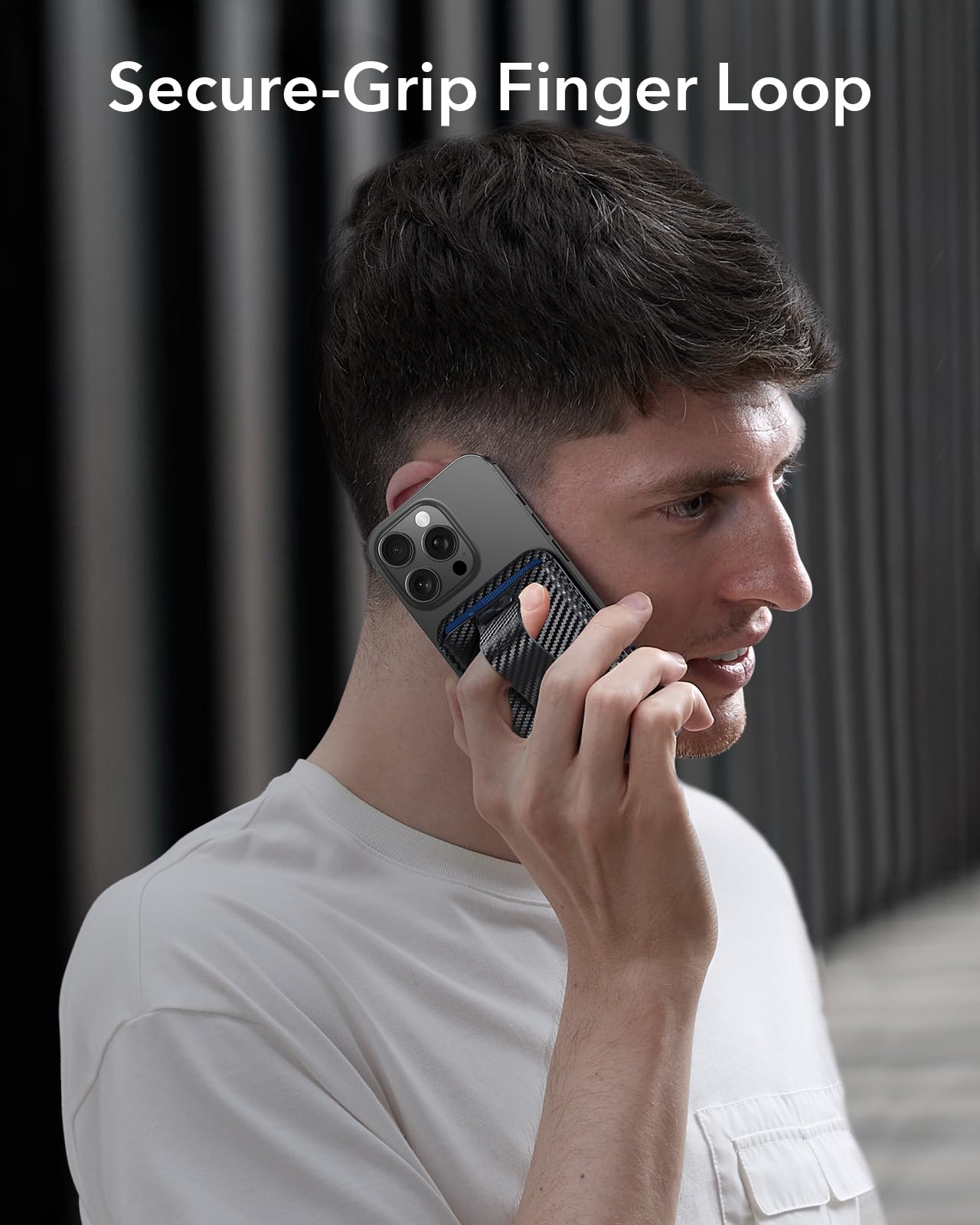 ESR Portafoglio MagSafe, Compatibile con il Magsafe Wallet, Supporto per 5 Carte, Pelle Vegana, Passante Sicuro per il Dito, Per iPhone serie 16/15/14/13/12, Non per 13/12 Mini, Fibra di Carbonio Nero