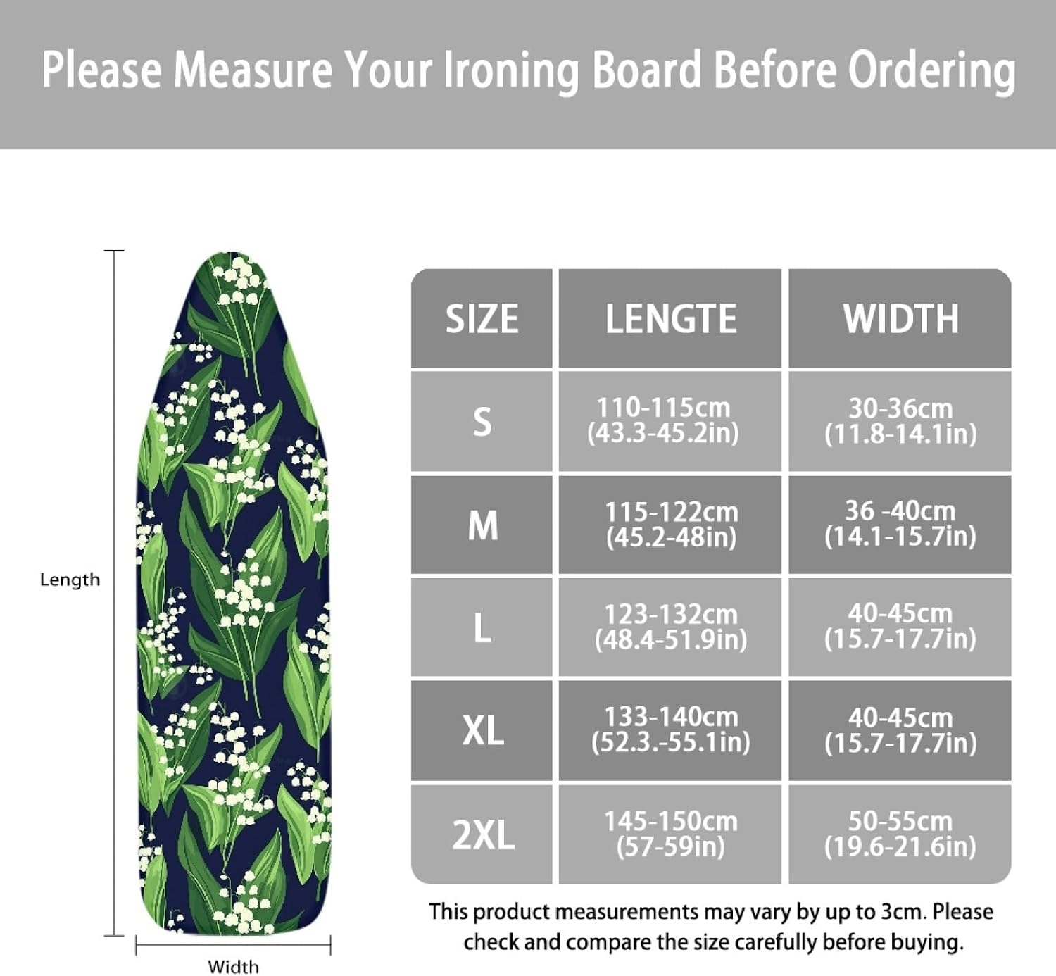 Large Ironing Board Cover and Pad 59x19 Green Leaves Iron Table Cover with Padding,Extra Wide,Resist Scorching and Staining,Heatproof,Adjustable Fastener Durable Stain
