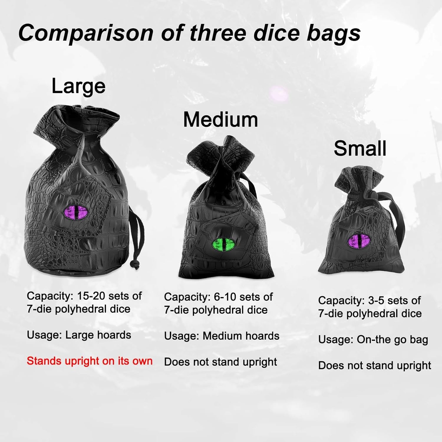 Haxtec Dragon Dice Bag Small Drawstring Leather DND Dice Pouch Storage Bag Compatible with Dungeons and Dragons Dice D&D Gift, Coins and Accessories (Purple Eye) Patent Number D893867 - Image 2