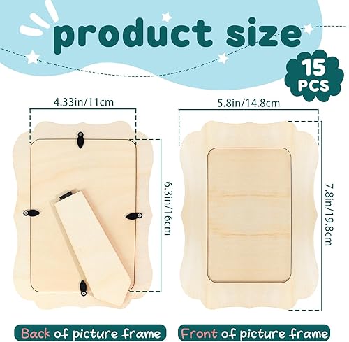 Miniatura 9 de VOKOY Paquete de 15 marcos de fotos de madera para manualidades, juego de marcos de fotos de 4 x 6 pulgadas, juego de marcos de fotos de pie para