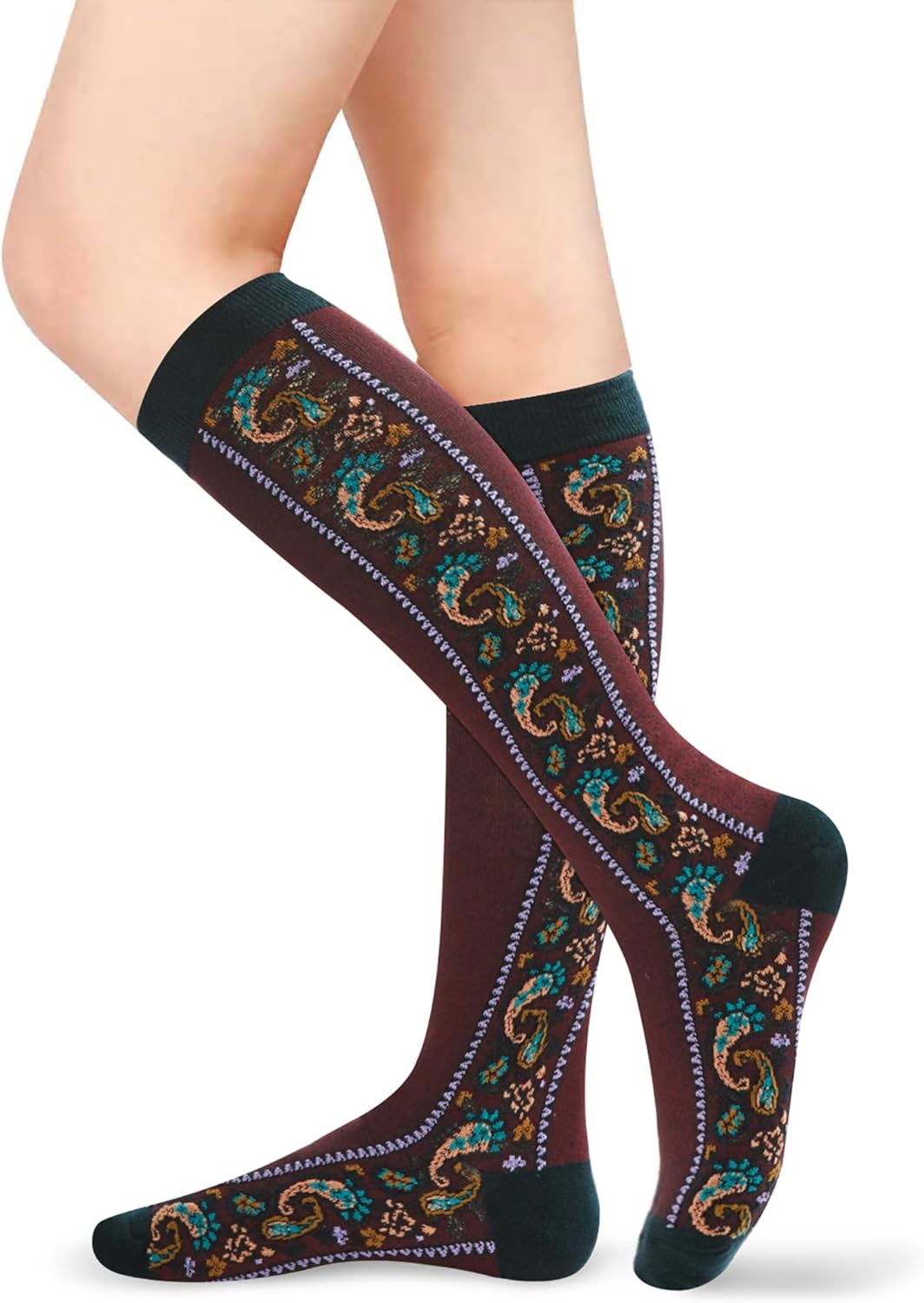 Benefeet Sox Knee High Socks Women Vintage Floral Cotton Long Socks Over the Calf Tube Sock for Girls