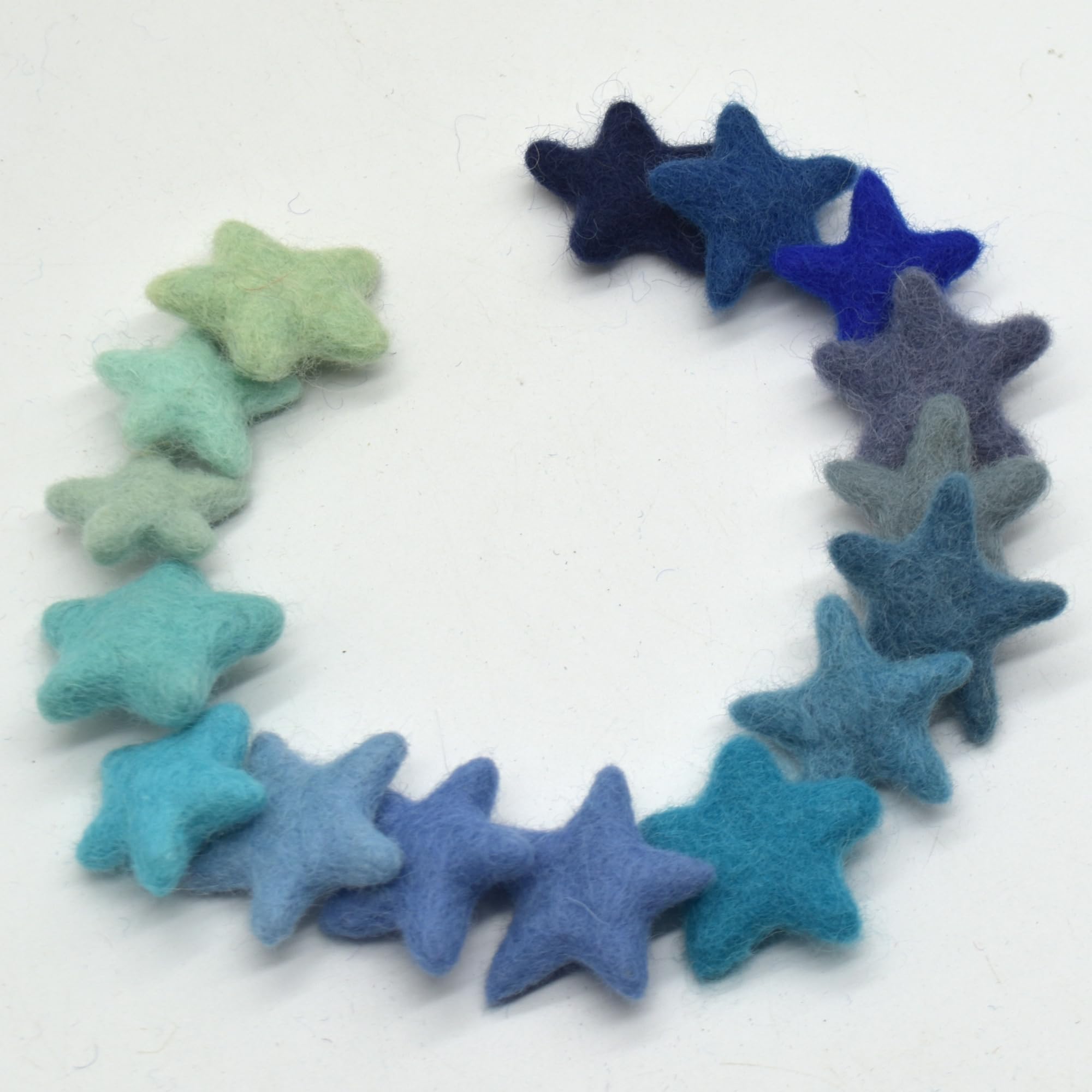 Oriental Direct 100% Wool Felt Stars - 16 Count - Assorted Blue Colours