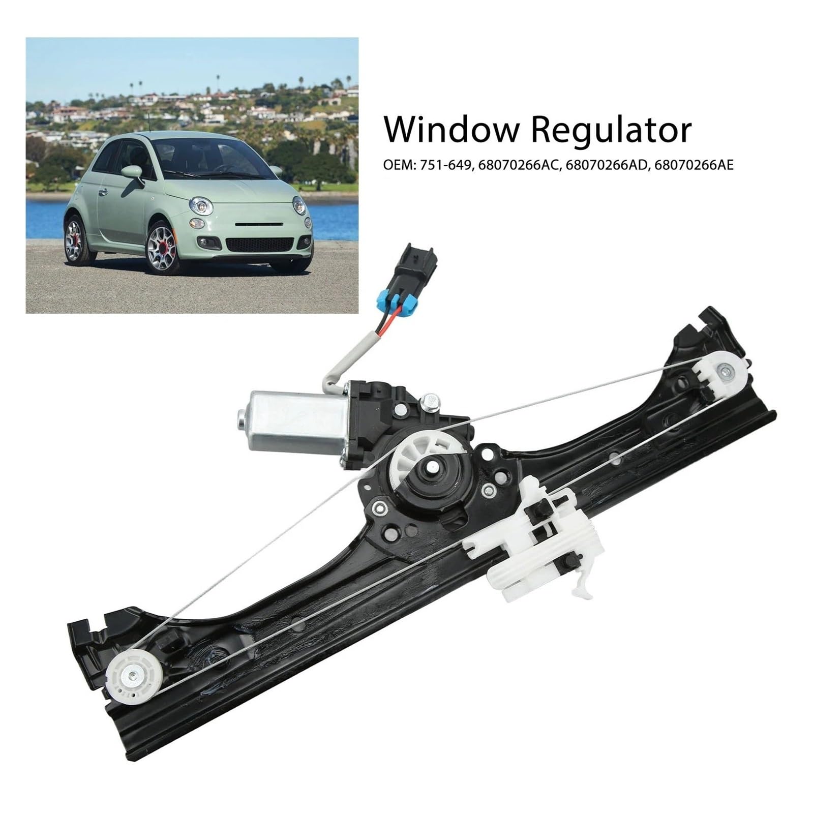Elevalunas Delantero para Fiat 500 2012-2019 68070266AC 68070266AD 68070266AE Conjunto Regulador De Motor De Ventana Reemplazo del Lado del Pasajero Delantero Derecho Regulador Ventanilla