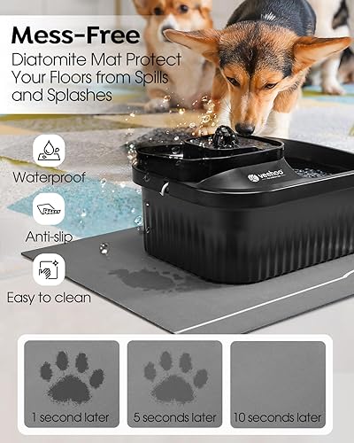 Miniatura 3 de Veehoo Fuente de agua para perros grandes  Fuente de agua para mascotas de 2.4 galones con alfombrilla de tierra de diatomeas y 5 filtros,