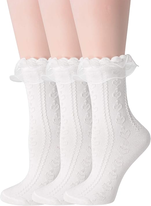 SRYL Women Ankle Socks, Lace Ruffle Frilly Comfortable Cotton Socks