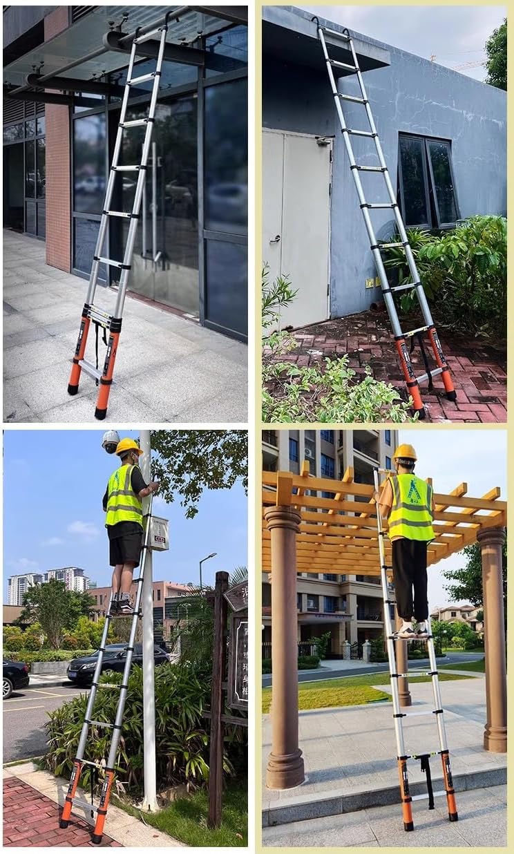 6.2m Folding Telescoping Ladder Aluminum Extension with Hooks & Non-Slip Feet 150kg Load Capacity Ideal for Home Attic RV Outdoor Roofing Compact & Portable (Sizes: 2m/6.5ft)