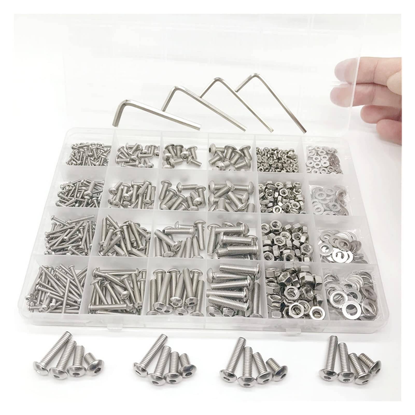Youngran 880 Unidades/Caja de Cabeza Hueca Hexagonal Tornillo Conjunto M2 M3 M4 M5 304 Tornillos de Cabeza Hexagonal de Acero Inoxidable Redondo Plano Kit Surtido Leisurely
