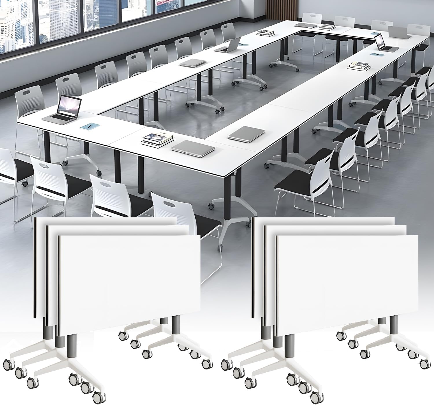 6 Pack,55in, Conference Table, Folding Meeting Table with Wheels,Modular Conference Room Tables, Modern Seminar Training Tables for Office, Meeting Room, Classrooms