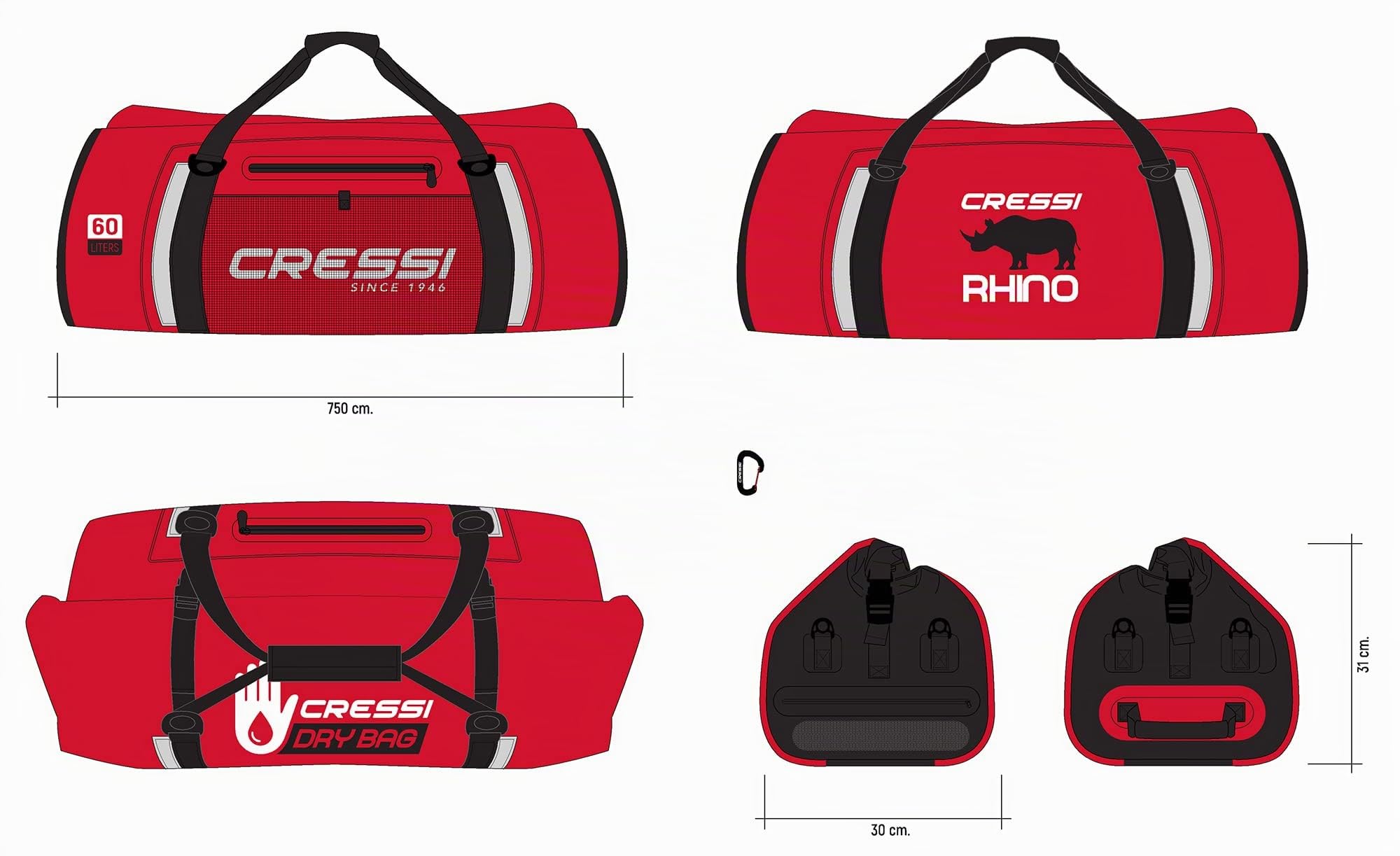Cressi Rhino Dry Bag - Borsa Sportiva Impermeabile Unisex Adulto