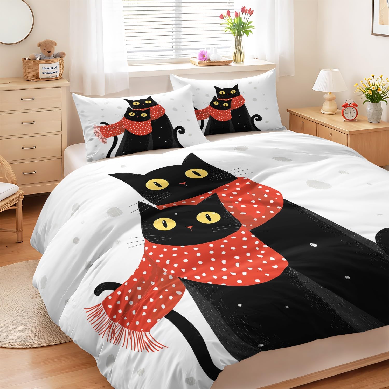 Generisch Katzen Schals Weiche Bettwäsche Pärchen Tiermotiv Atmungsaktiv Minimalistisch Modern Hautfreundlich Bettbezug, 200 x 200 Bettwäsche für Erwachsene - Grau
