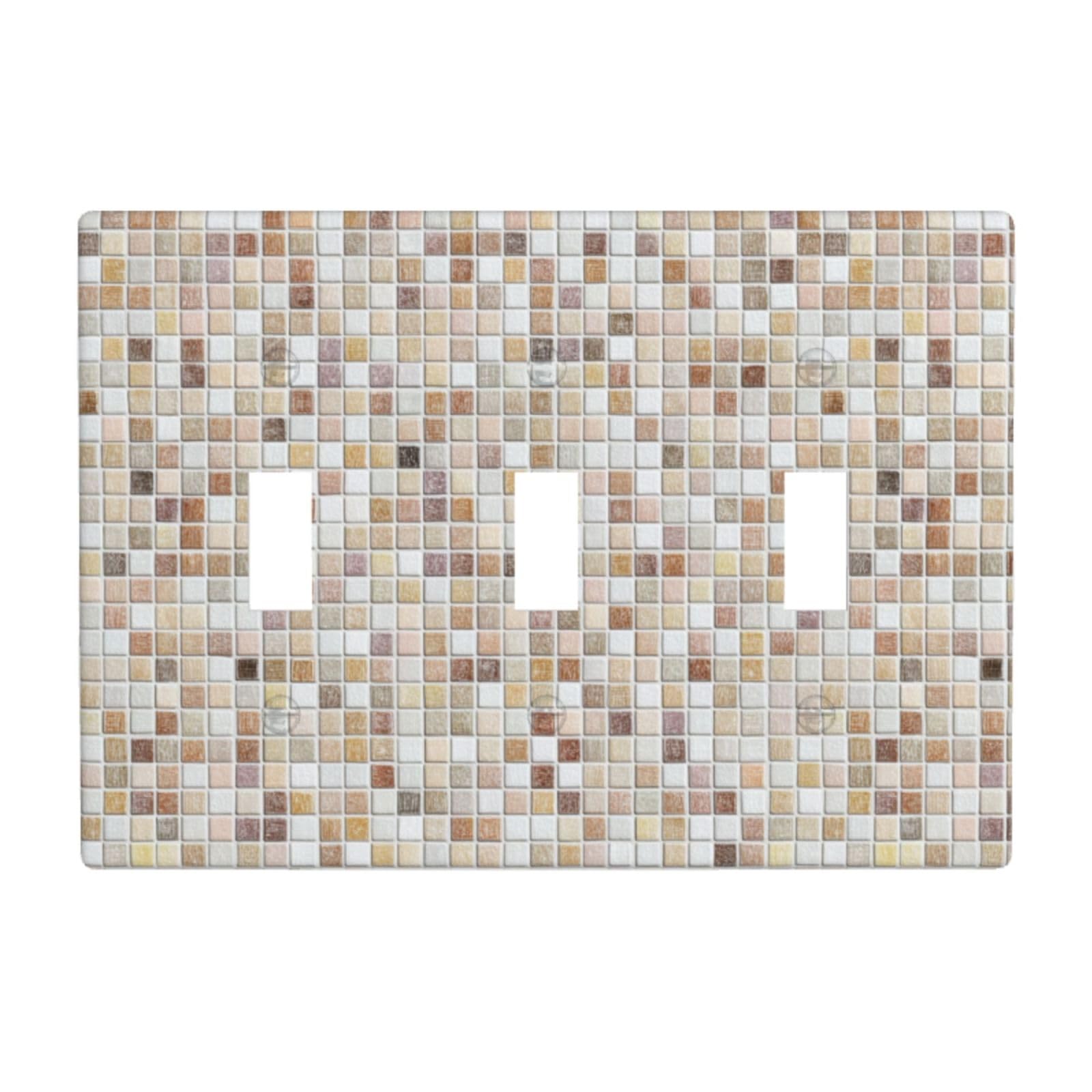 Woshuwo White Small Mosaic Bathroom Tile Texture Light Switch Covers 3 Gang Triple Toggle Wall Plate Switchplate Electrical Faceplate For Bathroom Kitchen Bedroom Decor