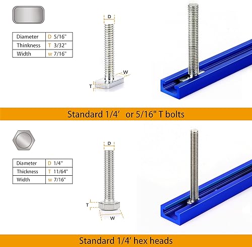 Miniatura 4 de Accesorios de 24 pulgadas para carpintería con tornillos, 2 herramientas de carpintería de aleación de aluminio, perfil de doble corte, pistas en T