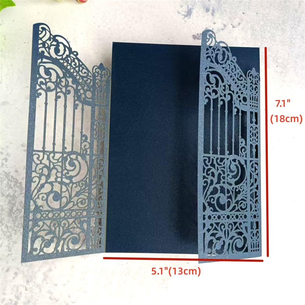 Cancello di inviti di nozze blu navy design floreale matrimonio cerimonia di fidanzamento invito 25 pezzi (12,4 x 18 cm, blu navy)