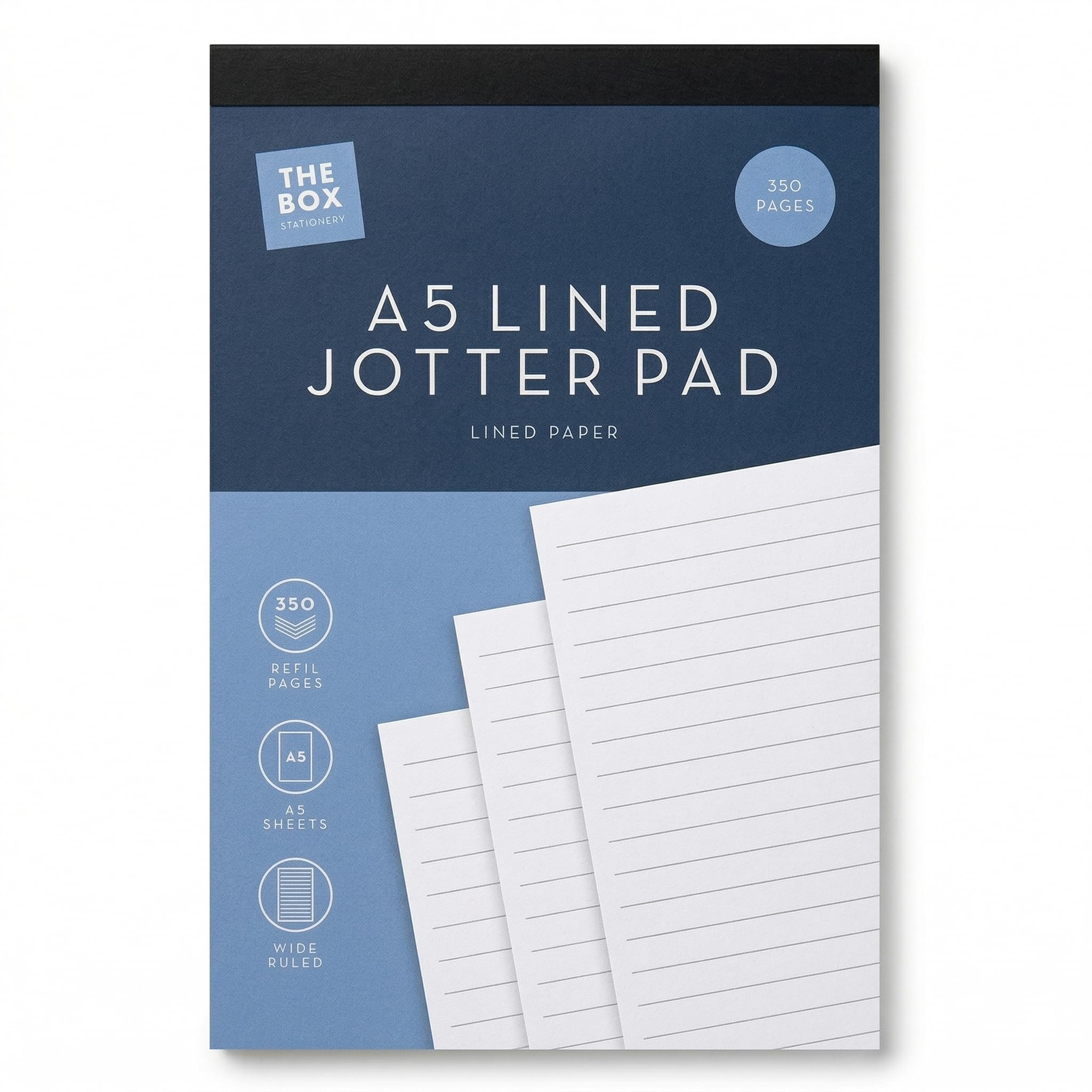 A5 Jotter Pad, 350 Sheets - 58gsm Lined Paper, Top Edge Bound, Everyday Writing Pad