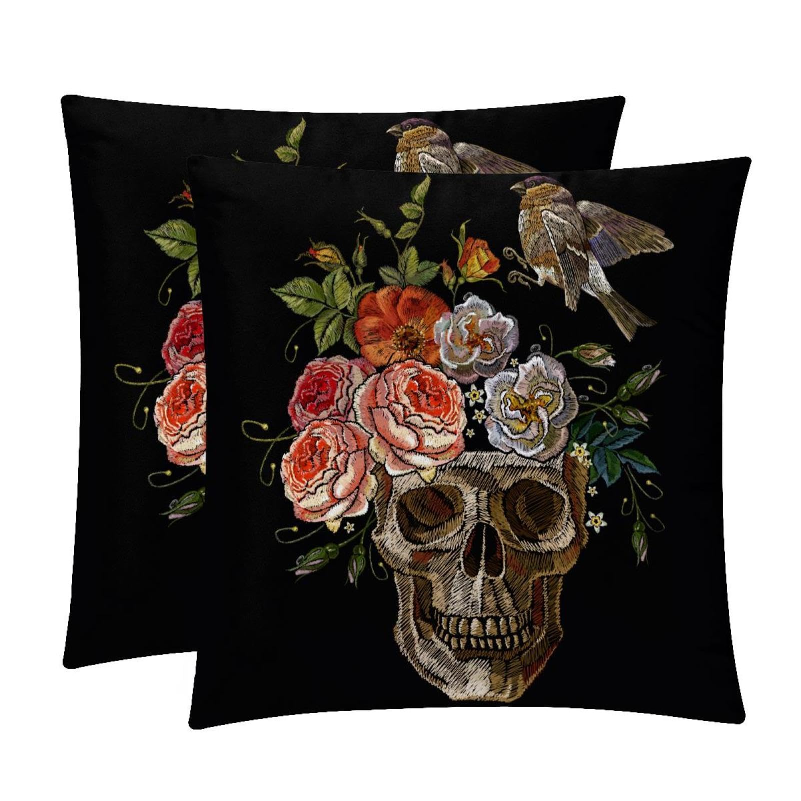 TDGKPZ Skull Flowers Throw Pillow Covers 2 Pack Cushion Cases Decorative Pillow Cases Home Decor 50x50cm