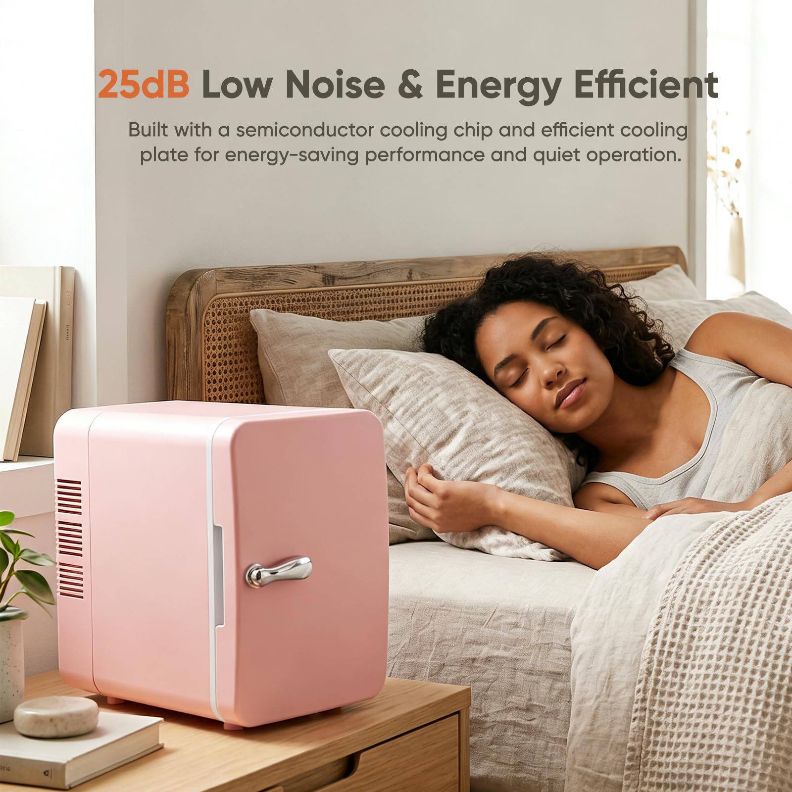Mini frigorífico de 4 l/6 latas, refrigeración y calentamiento, 220 V CA/12 V CC, termoeléctrico, 25 dB, modo de ruido ecológico y bajo, para dormitorio, coche, dormitorio, oficina