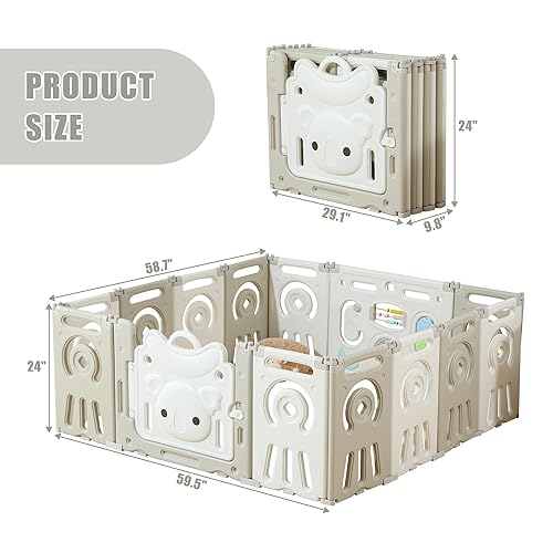 Miniatura 3 de Corralito plegable para bebés y niños pequeños, 14 paneles extra grande, valla y puerta portátil para bebés, gris y blanco, de 6 meses a 3 años