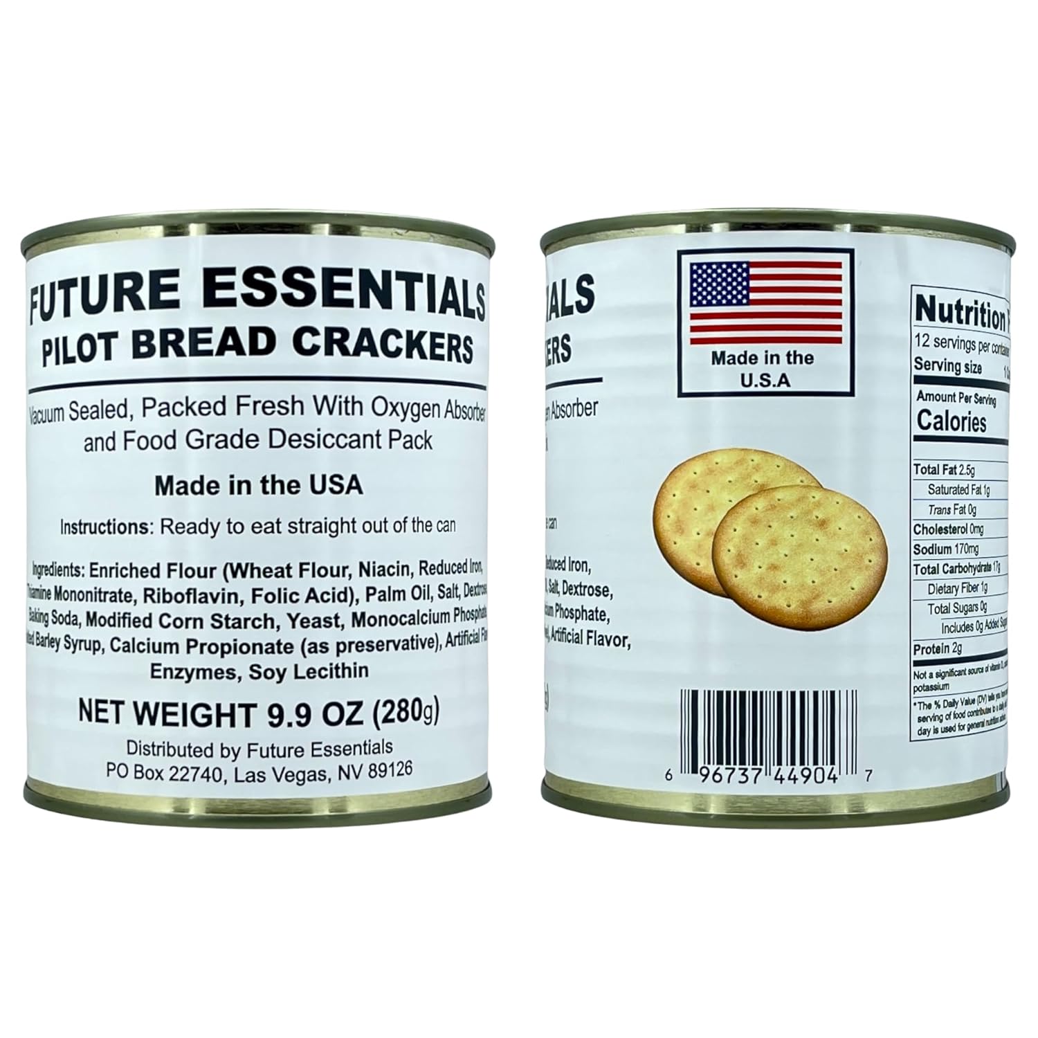 Future Essentials Sailor Pilot Bread Survival Crackers – 30-Year Shelf Life Ready to Eat Hardtack Biscuits in #2.5 Can – Made in the USA Emergency Food Supply – 12 Crackers per Can, Pack of 2