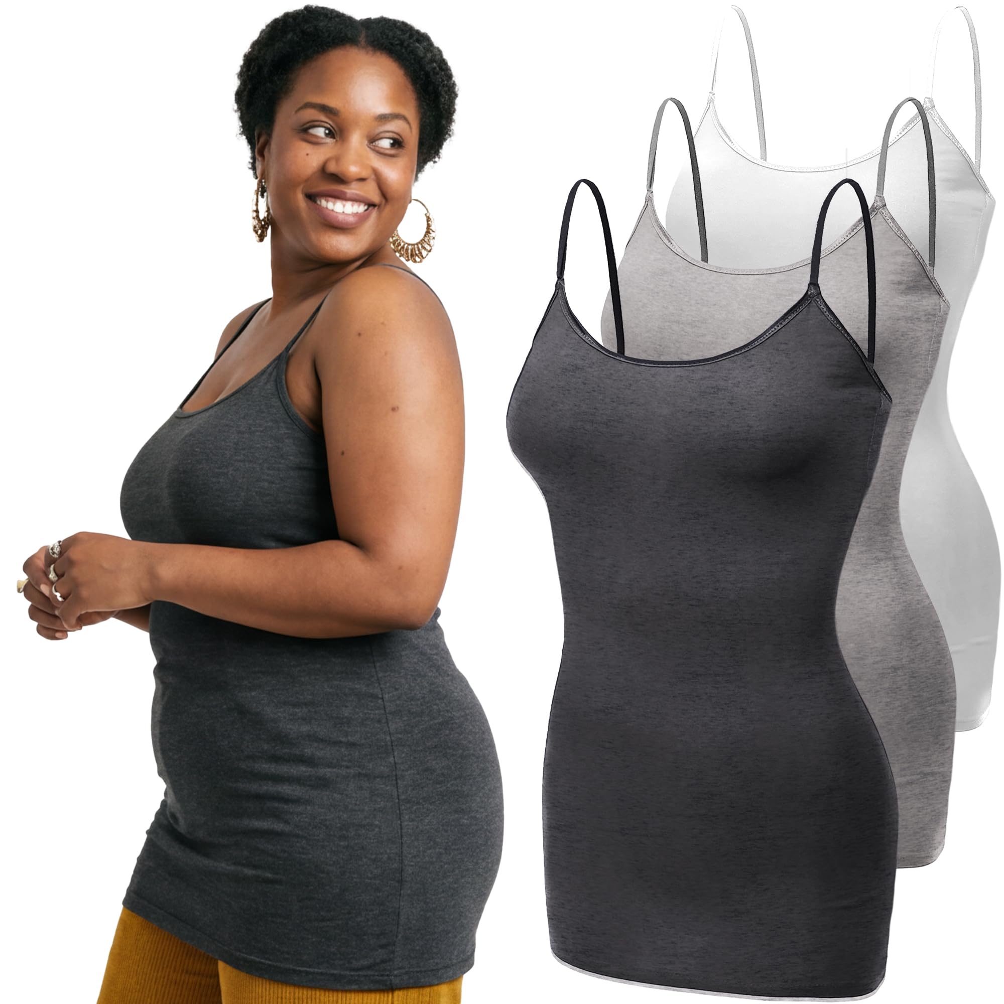 Emmalise Women's Basic Casual Long Camisole Adjustable Strap Cami Layering Top