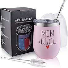 Mom Juice Insulated Wine Tumbler Cup, 12oz Stainless Steel Wine Glass with Lid & Straw, Birthday Gifts for Mom, Women, Grandma, Aunt, for Mother's Day, Thanksgiving, Christmas Gifts-Mom Gifts