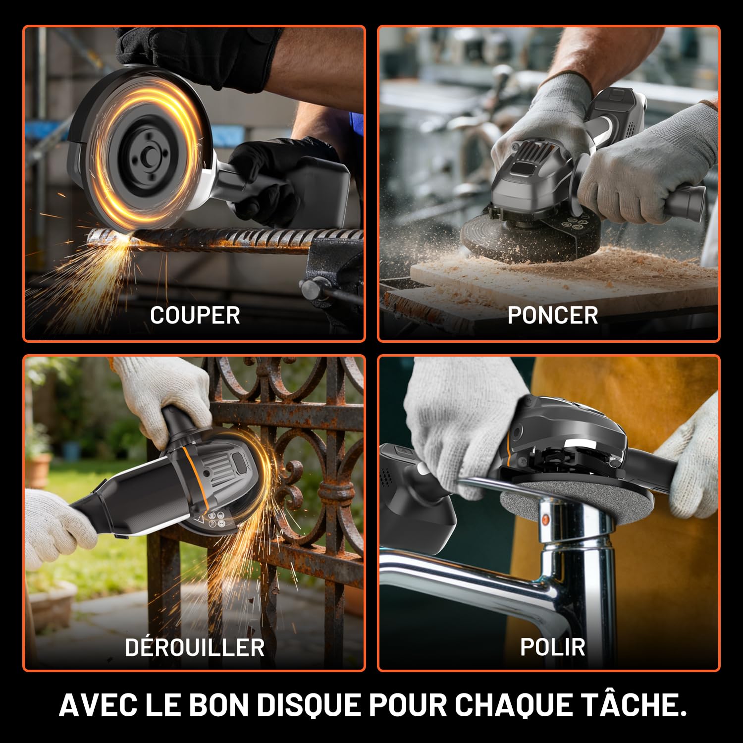 Litheli Meuleuse d‘Angle sans Fil 20V, Ø125mm, Moteur sans Balais, Batterie 4.0Ah & Vitesse Réglable 8500 tr/min, pour Couper, Meuler, Dérouiller et Polir, Idéale pour le Bricolage à la Maison