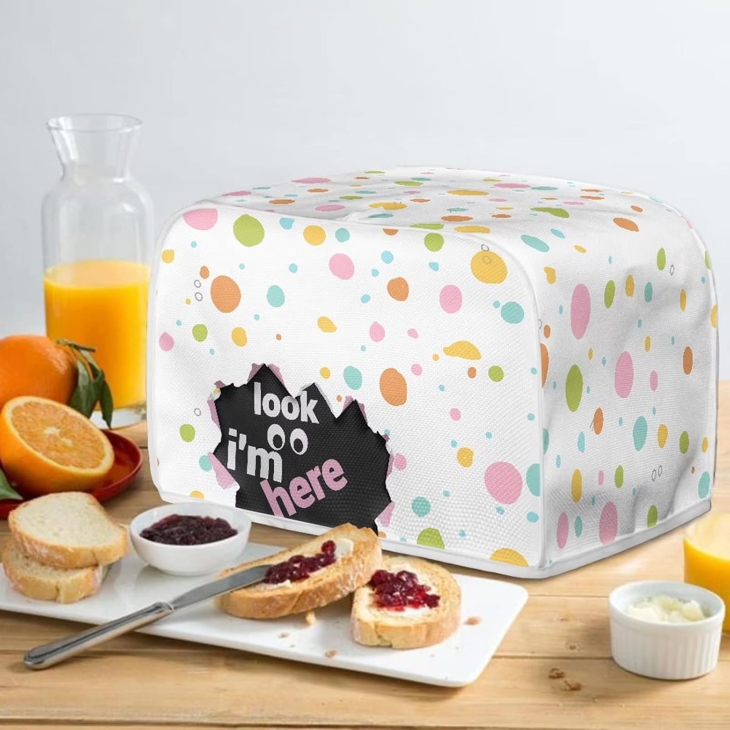 doginthehole Funny Toaster Cover 2 Slice, Colorful Dots Microwave Toaster Oven Cover for Kitchen Appliance Dust Cover Bread Toaster Oven Cloth Cover image 5