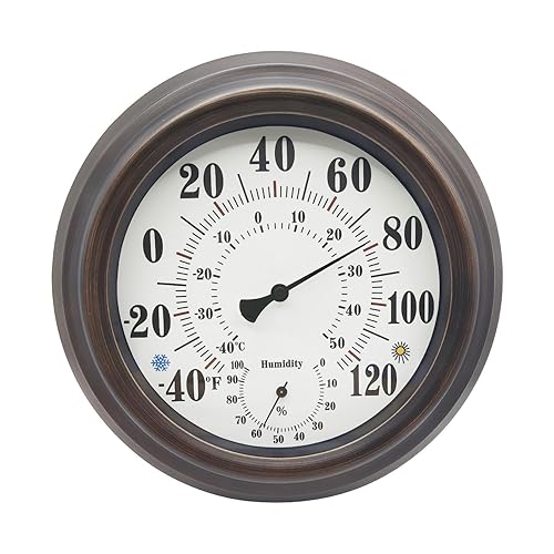 Termómetro mecánico redondo de 8 pulgadas de diámetro para interiores y exteriores, termómetro de pared de acero de alta calidad, higrómetro para