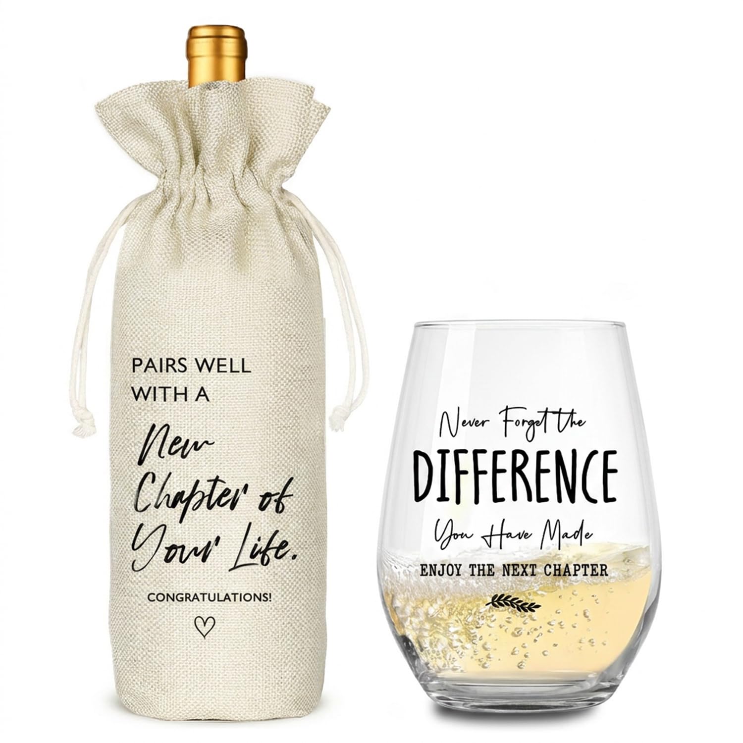 New Job Gifts Wine Glass, Farewell Gifts for Coworkers Women Men, Funny New Job Glass and Wine Bag Set, Going Away Gift for Friends Boss Colleague, Pairs Well W