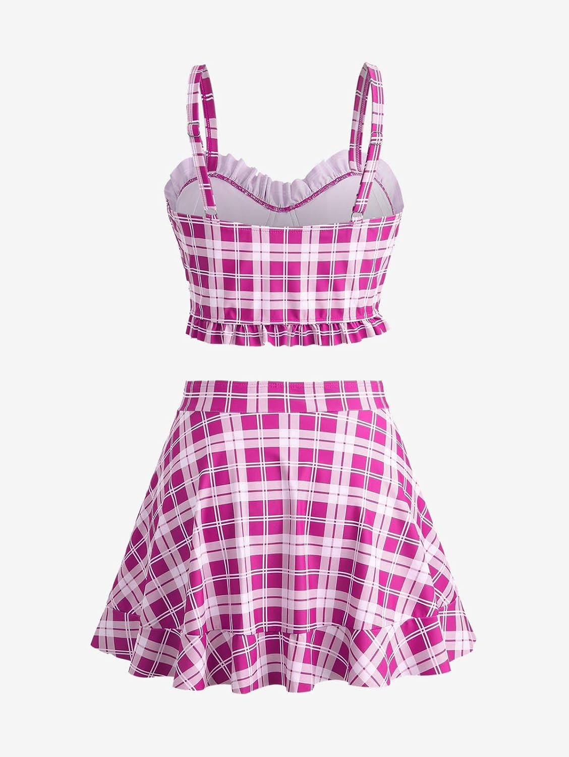 ROSE GAL Plus Size Ruffles Flounce Padded Plaid Three Piece Skirt Tankini Swimsuit