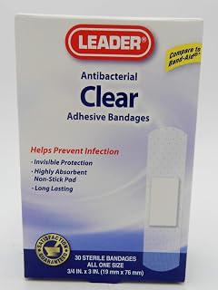 LEADER Adhesive Bandages Clear One Size 30 Count Per Box.