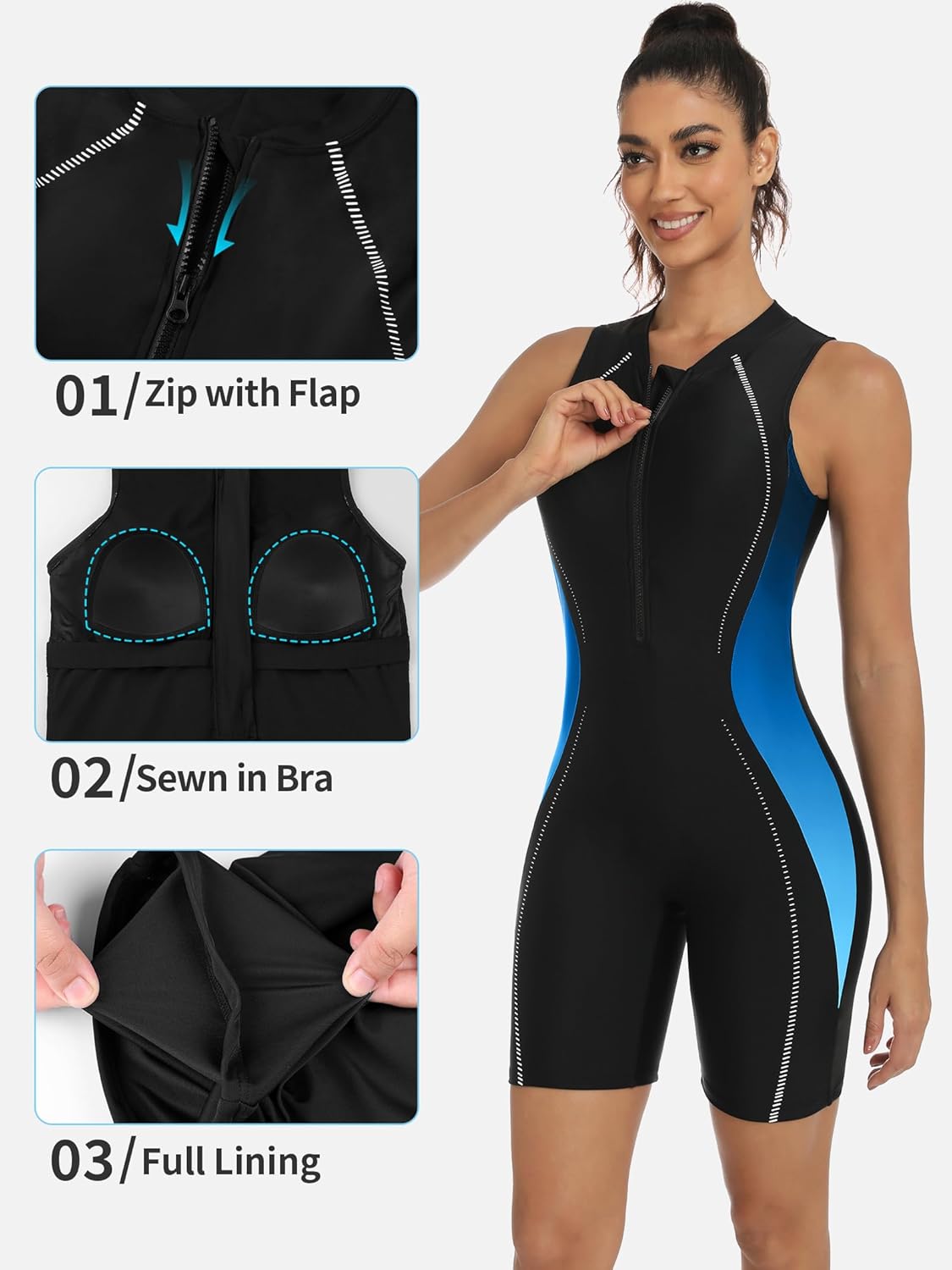 ATTRACO Boyleg One Piece Swimsuit for Women Zip Up Athletic Swimwear Training Bathing Suit - Image 4