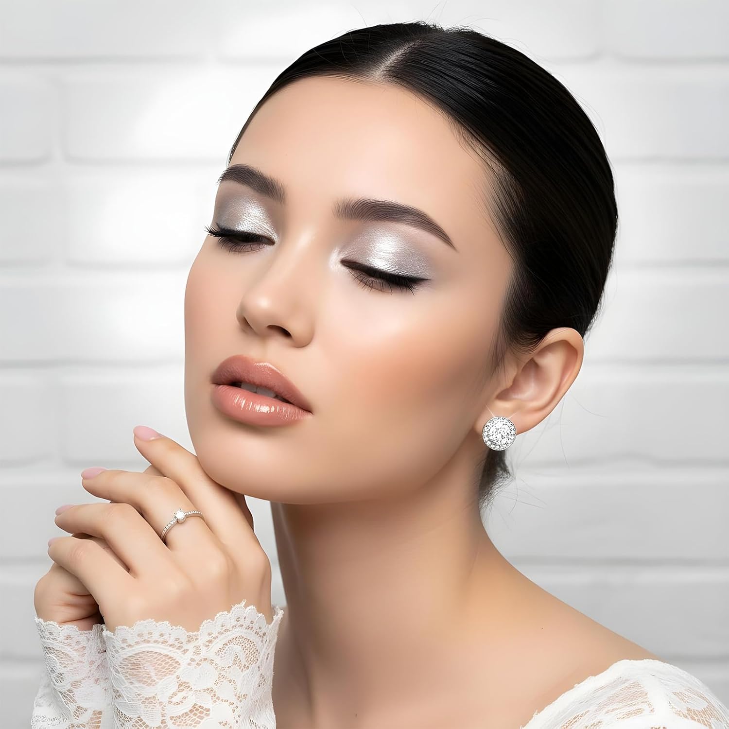 TIESOME 2 Pairs Bling Clip on Dance Earrings, Crystal Clip On Stud Rhinestone Ear Clips Silver Round Earring for Opera Performance Wedding Party Jewelry Non Pierced Stud Earrings For Women - Image 4