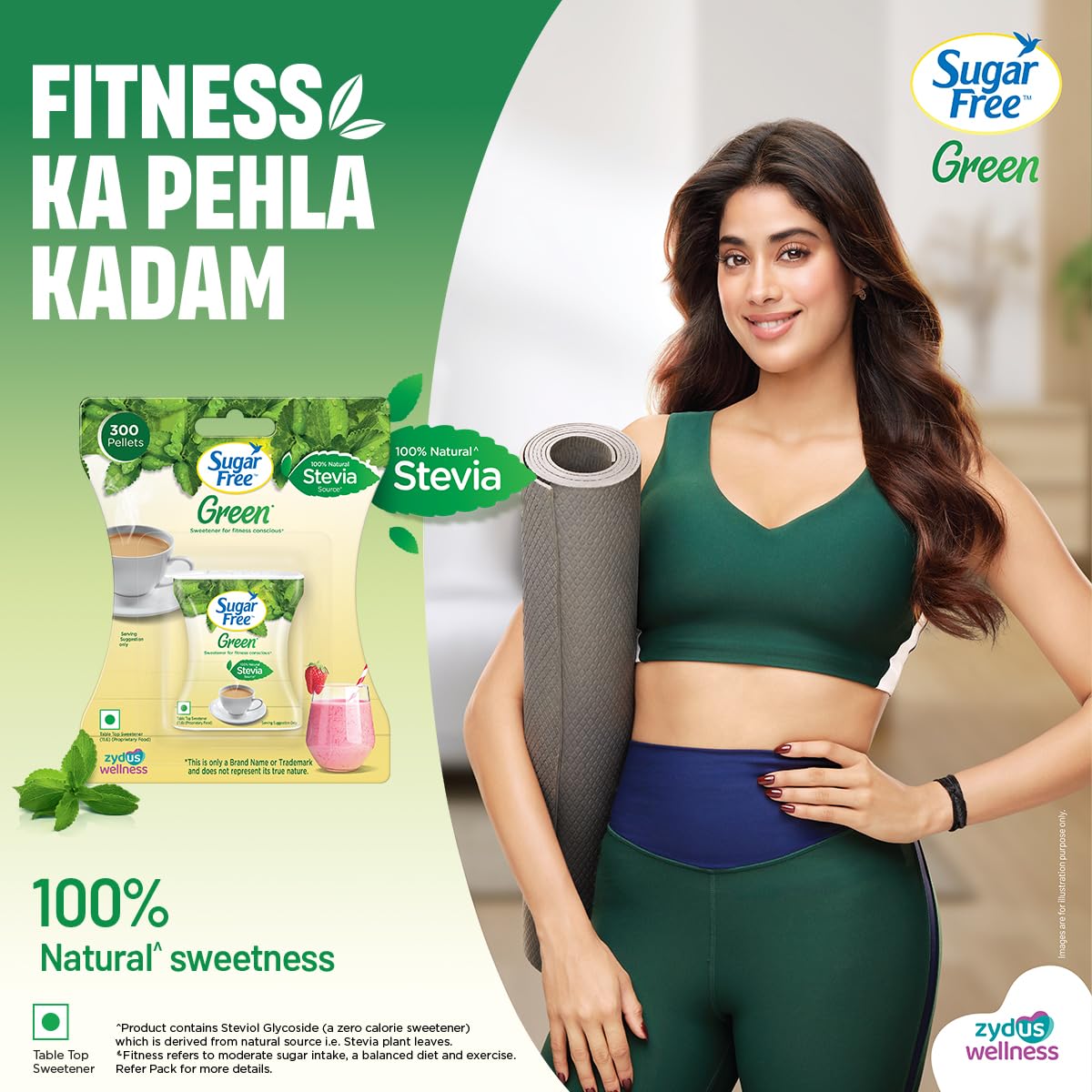Sugar Free Green Stevia, 300 Pellets |100% Plant-based Natural Sweetener | 100% Natural Meethi Tulsi (Stevia) leaves| Sweet like Sugar but with zero calories | 30g 1